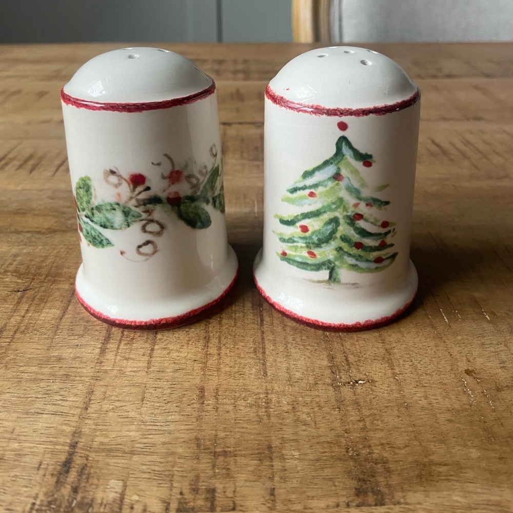 Discontinued Sur la Table Holly and Pine Salt and pepper shakers